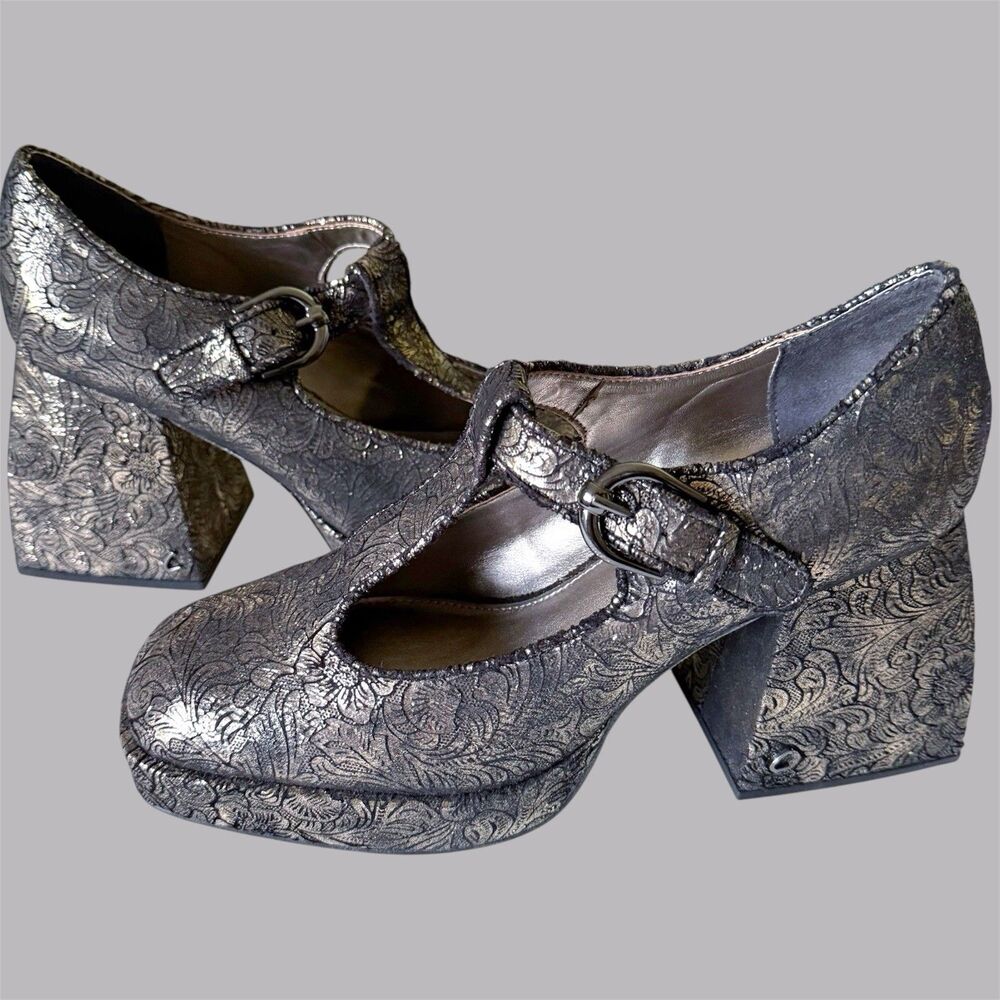 Circus NY Sam Edelman Pewter Damask Kay Platform Mary Janes Shoes Goth Size 10